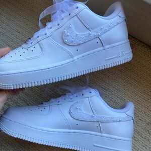 White Sneakers with Pearl Detailing